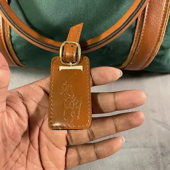 Vintage Ralph Lauren Polo Green Canvas Large Duffle Bag Weekend Travel Carry On - Picture 3 of 12